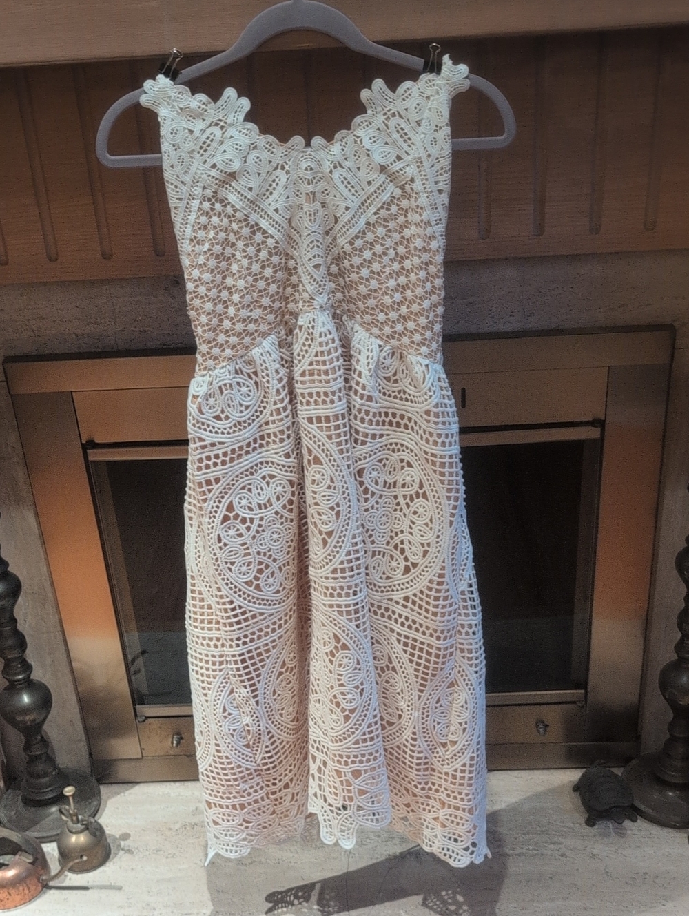 Ladies Cream Crochet Midi Dress with Intricate Lace Detail